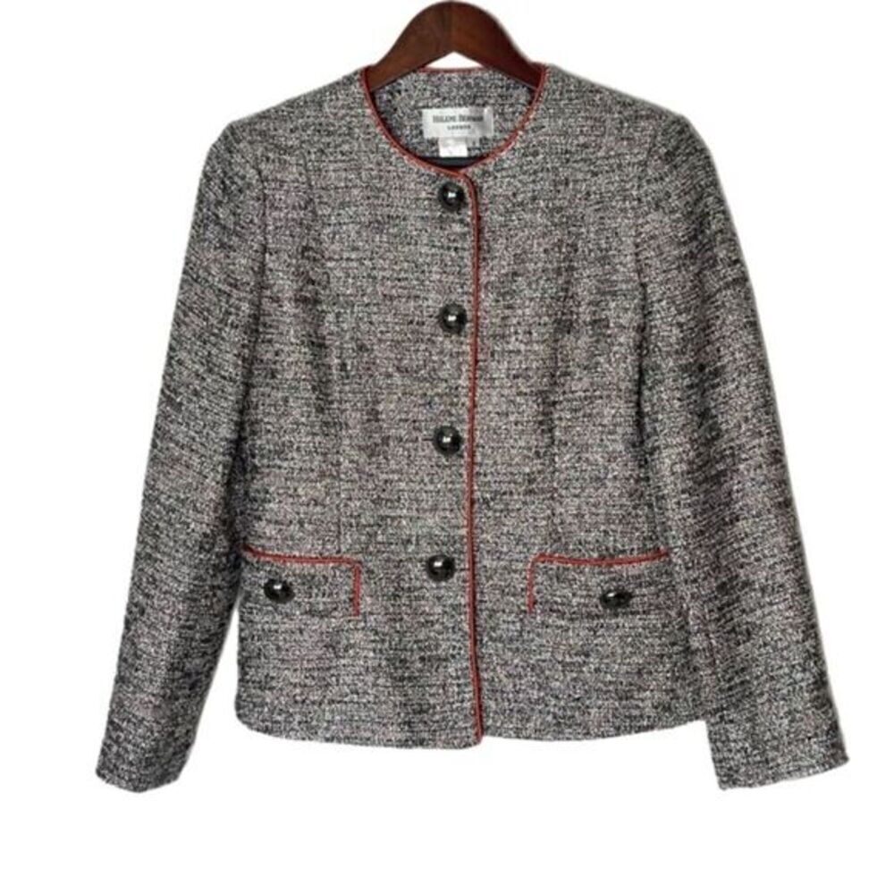 Helene Berman London Tweed Silver Metallic Shimmer Button Up Jacket Blazer